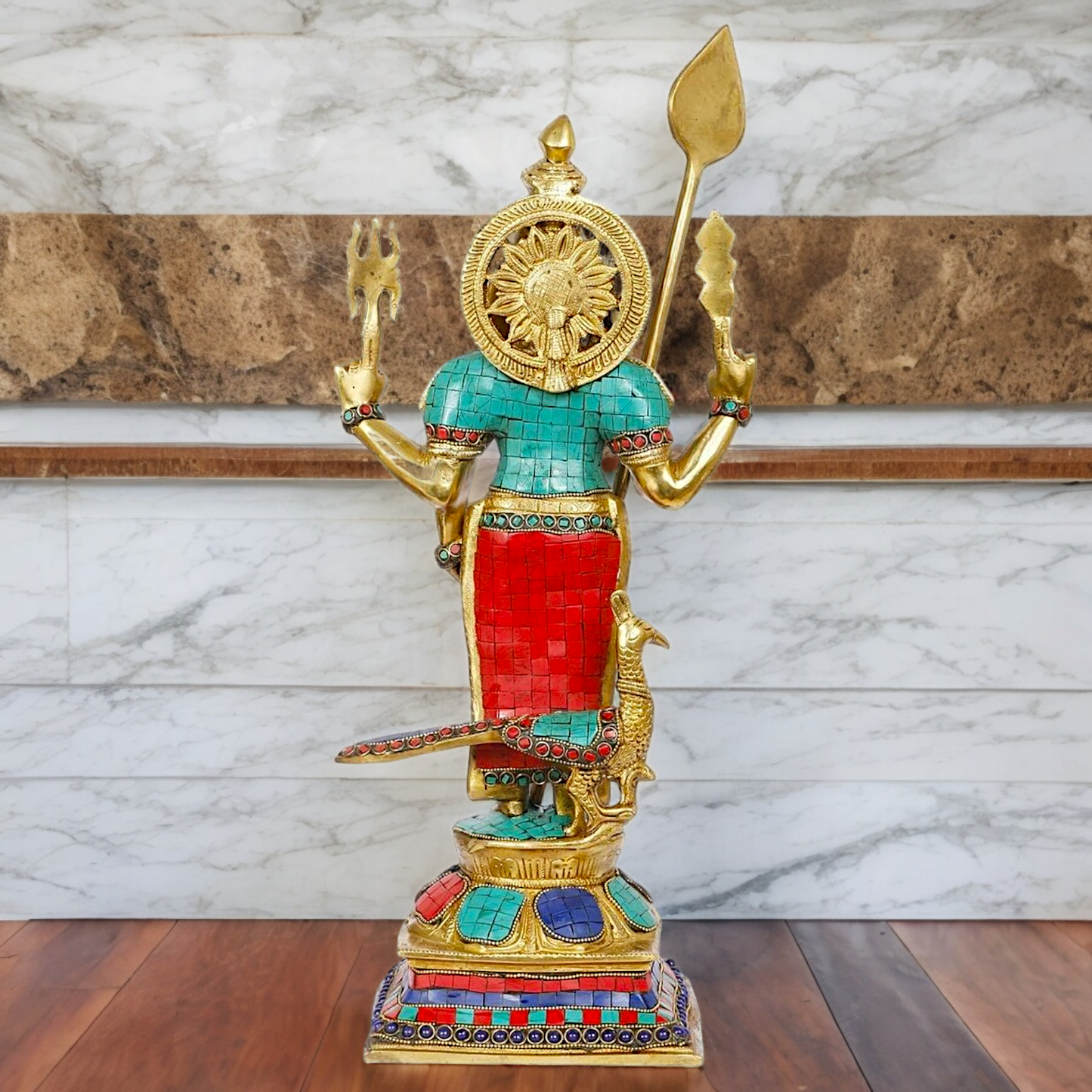 Lord Kartikeya Murugan Standing Brass Idol with Stone Work - 18 Inches Nikuressence