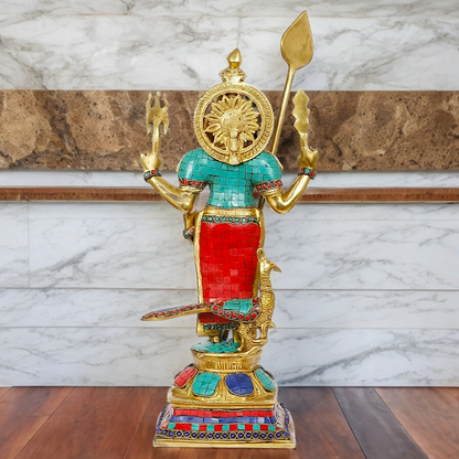 Lord Kartikeya Murugan Standing Brass Idol with Stone Work - 18 Inches Nikuressence