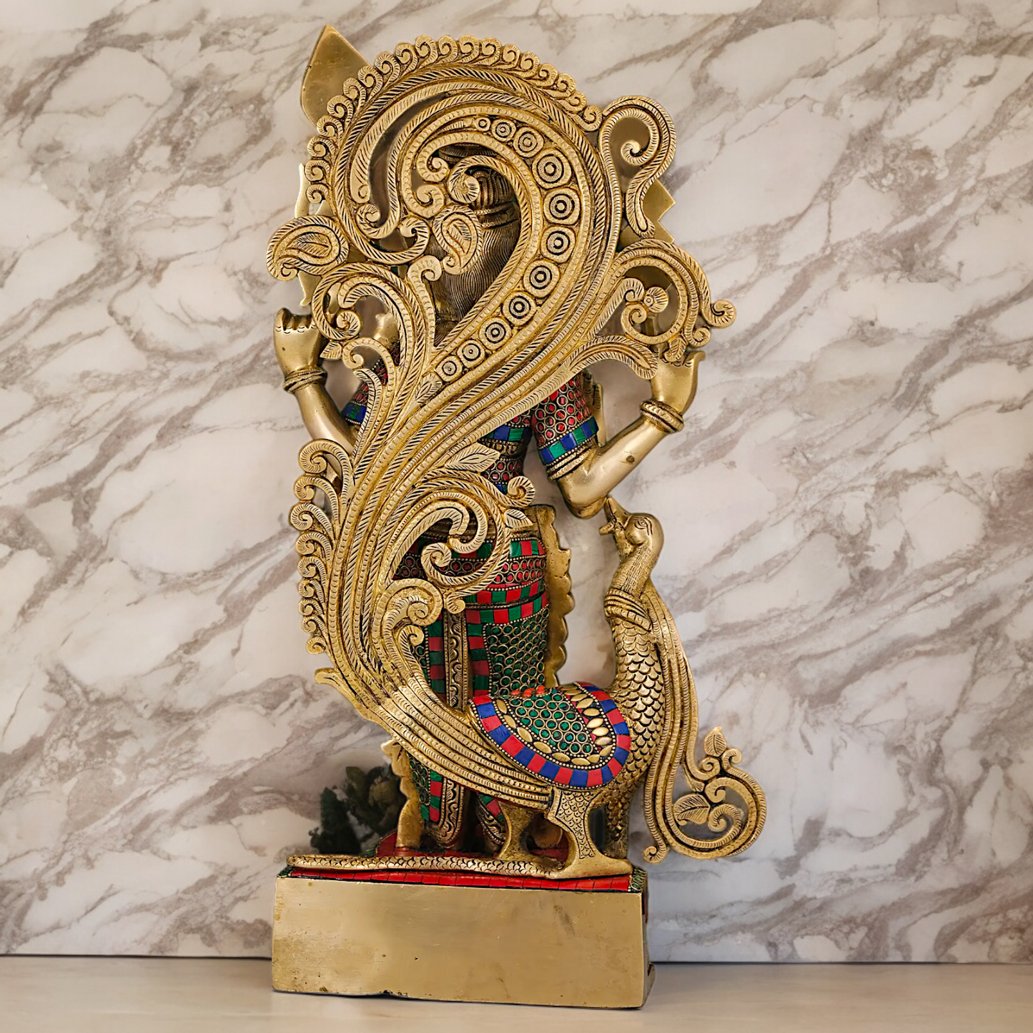 Large Kartikeya Murugan Standing Brass Idol with Stone Work - 20 inches Nikuressence