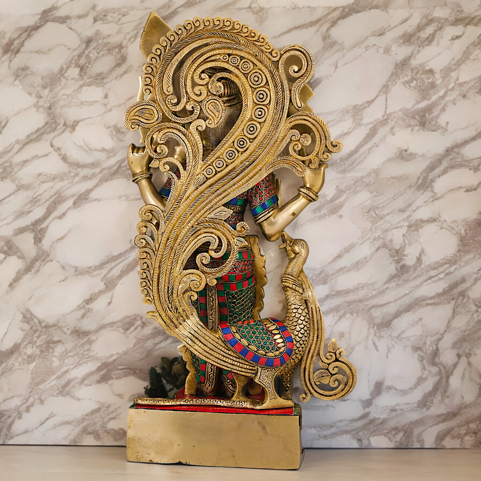 Large Kartikeya Murugan Standing Brass Idol with Stone Work - 20 inches Nikuressence