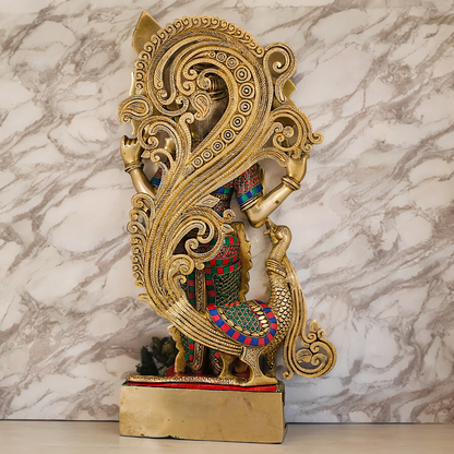 Large Kartikeya Murugan Standing Brass Idol with Stone Work - 20 inches Nikuressence