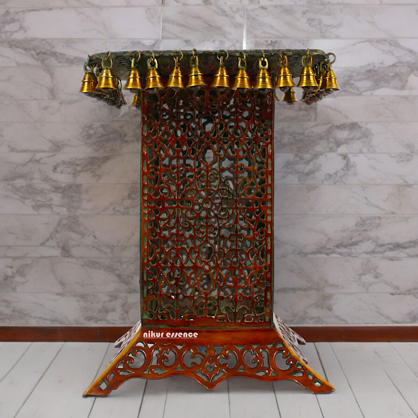 Big Chowki Table Stool with Bells Ghungroo Brass - 20 inches Nikuressence