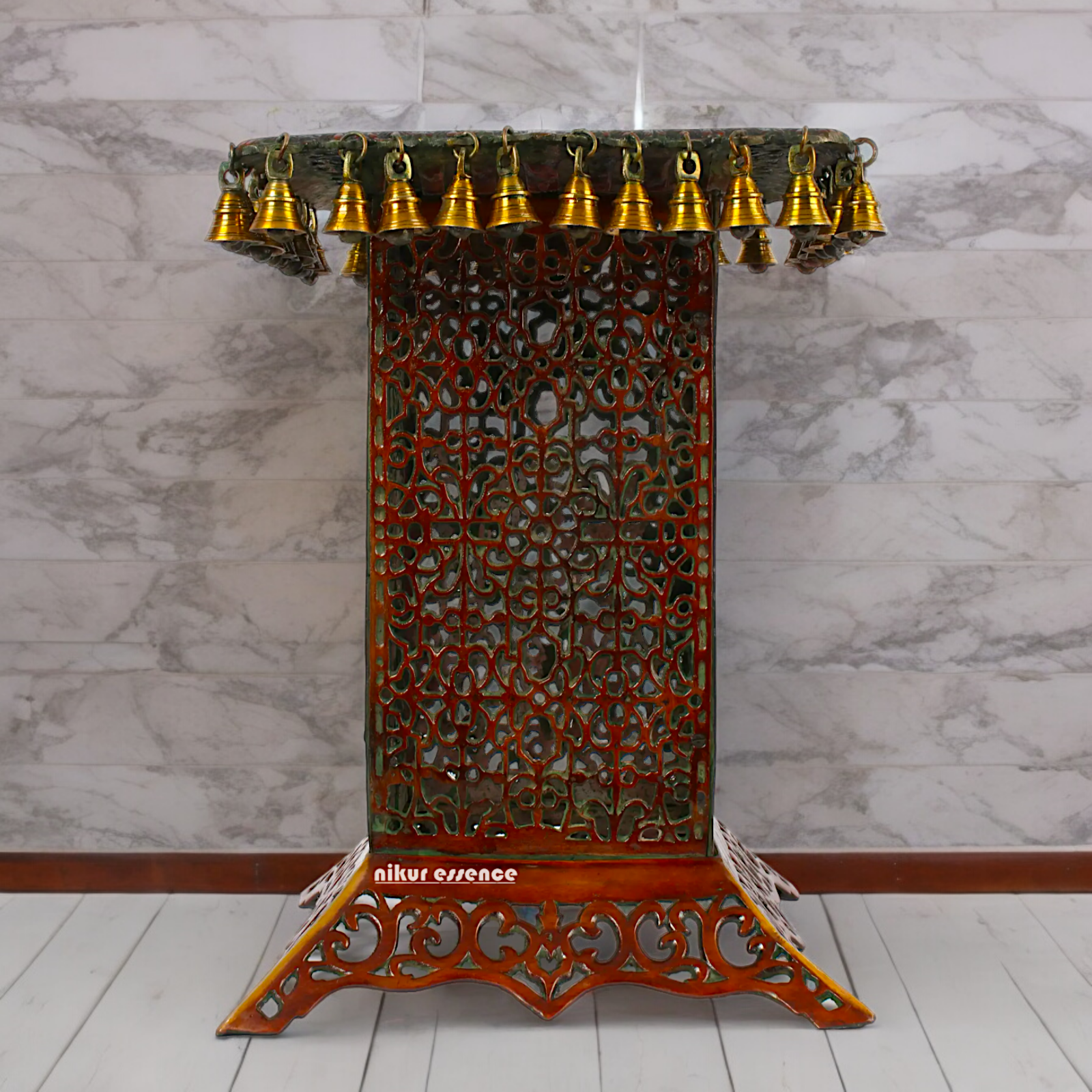 Big Chowki Table Stool with Bells Ghungroo Brass - 20 inches Nikuressence