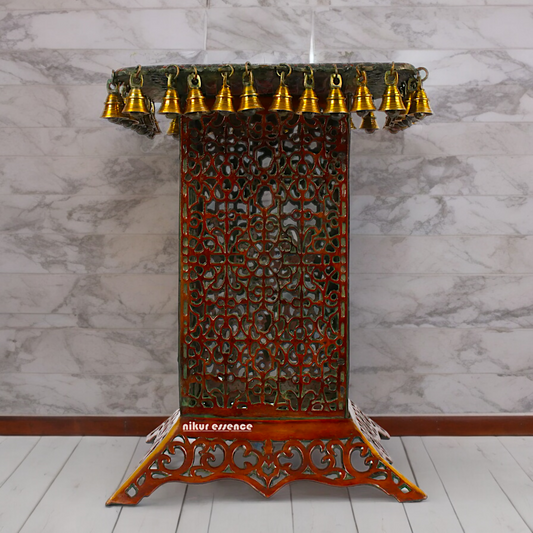 Big Chowki Table Stool with Bells Ghungroo Brass - 20 inches Nikuressence