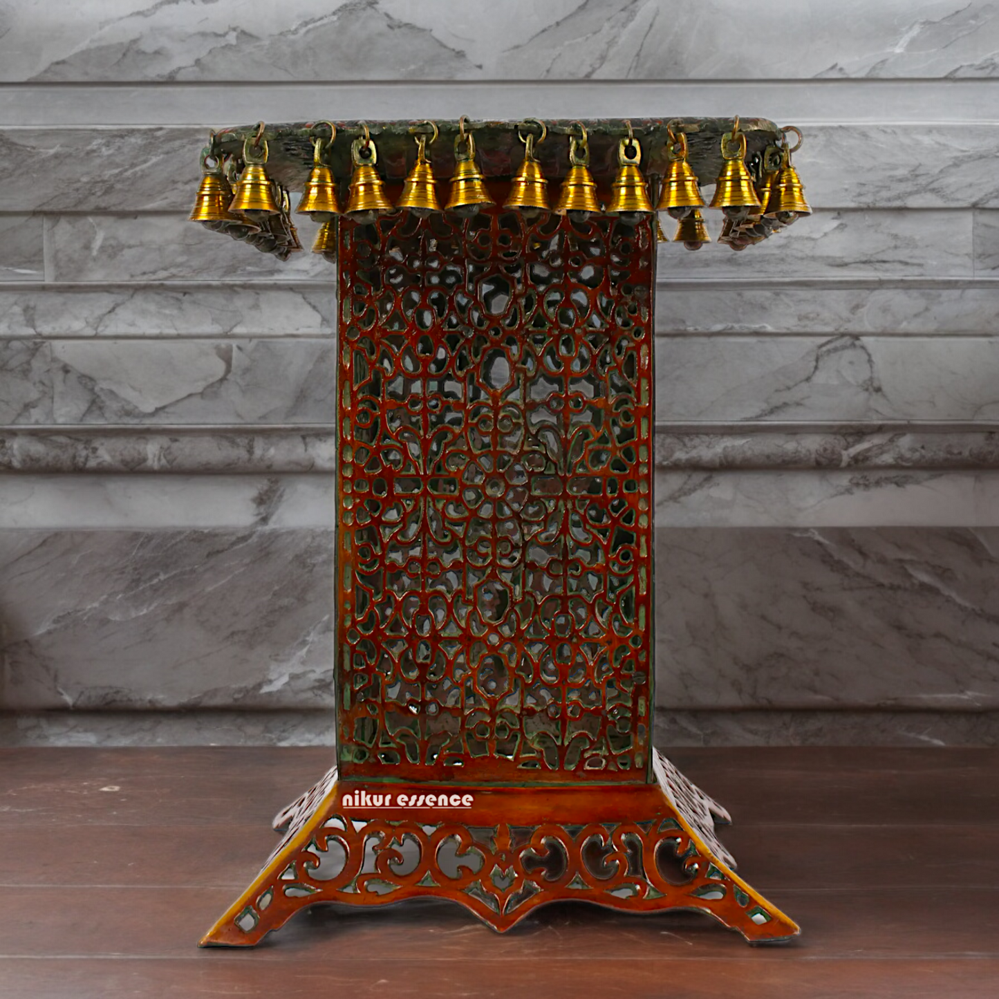 Big Chowki Table Stool with Bells Ghungroo Brass - 20 inches Nikuressence