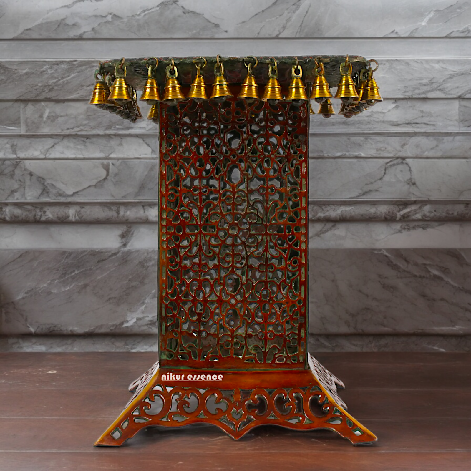 Big Chowki Table Stool with Bells Ghungroo Brass - 20 inches Nikuressence