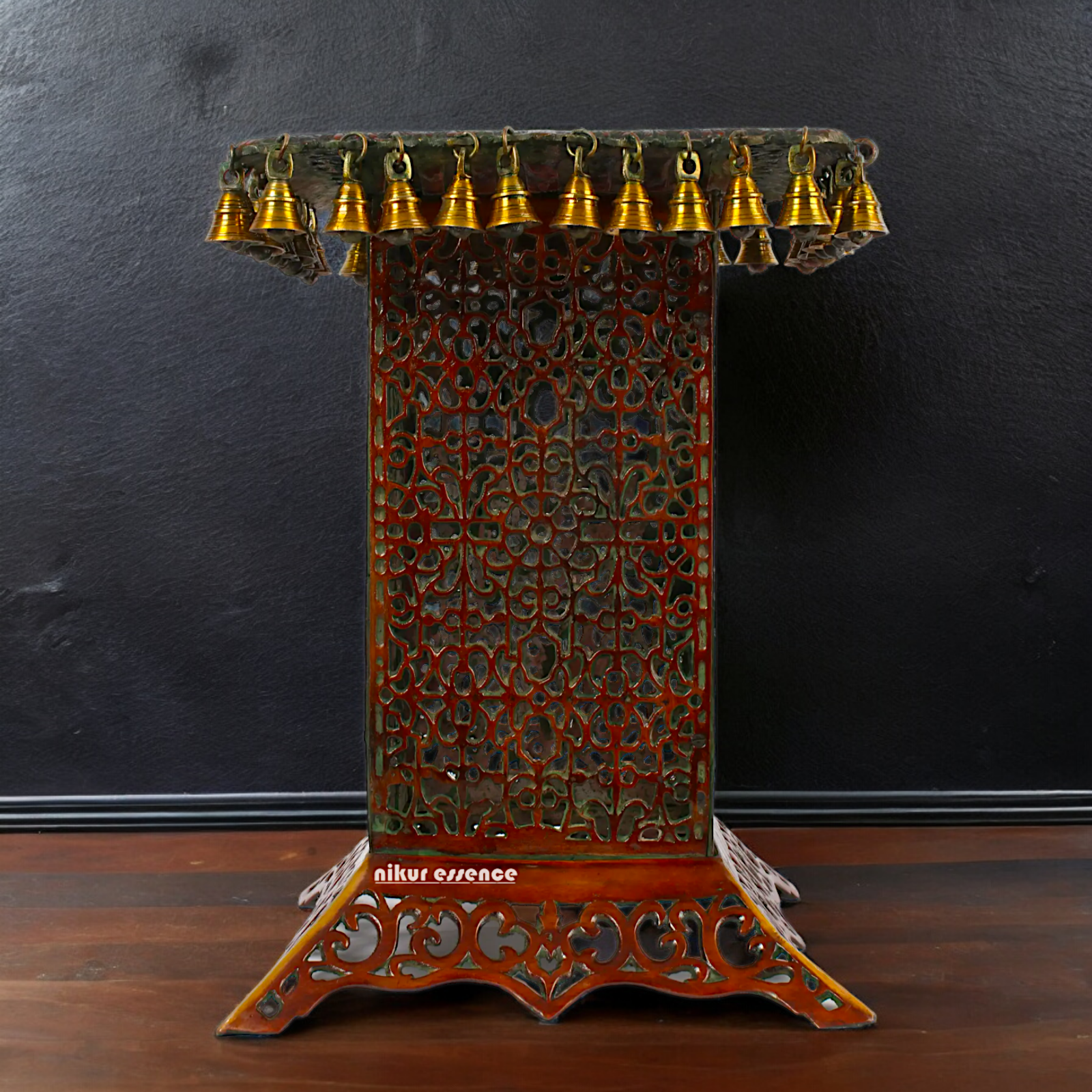 Big Chowki Table Stool with Bells Ghungroo Brass - 20 inches Nikuressence