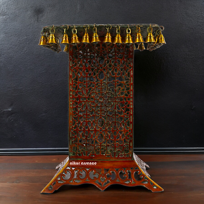 Big Chowki Table Stool with Bells Ghungroo Brass - 20 inches Nikuressence