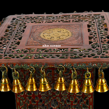 Big Chowki Table Stool with Bells Ghungroo Brass - 20 inches Nikuressence