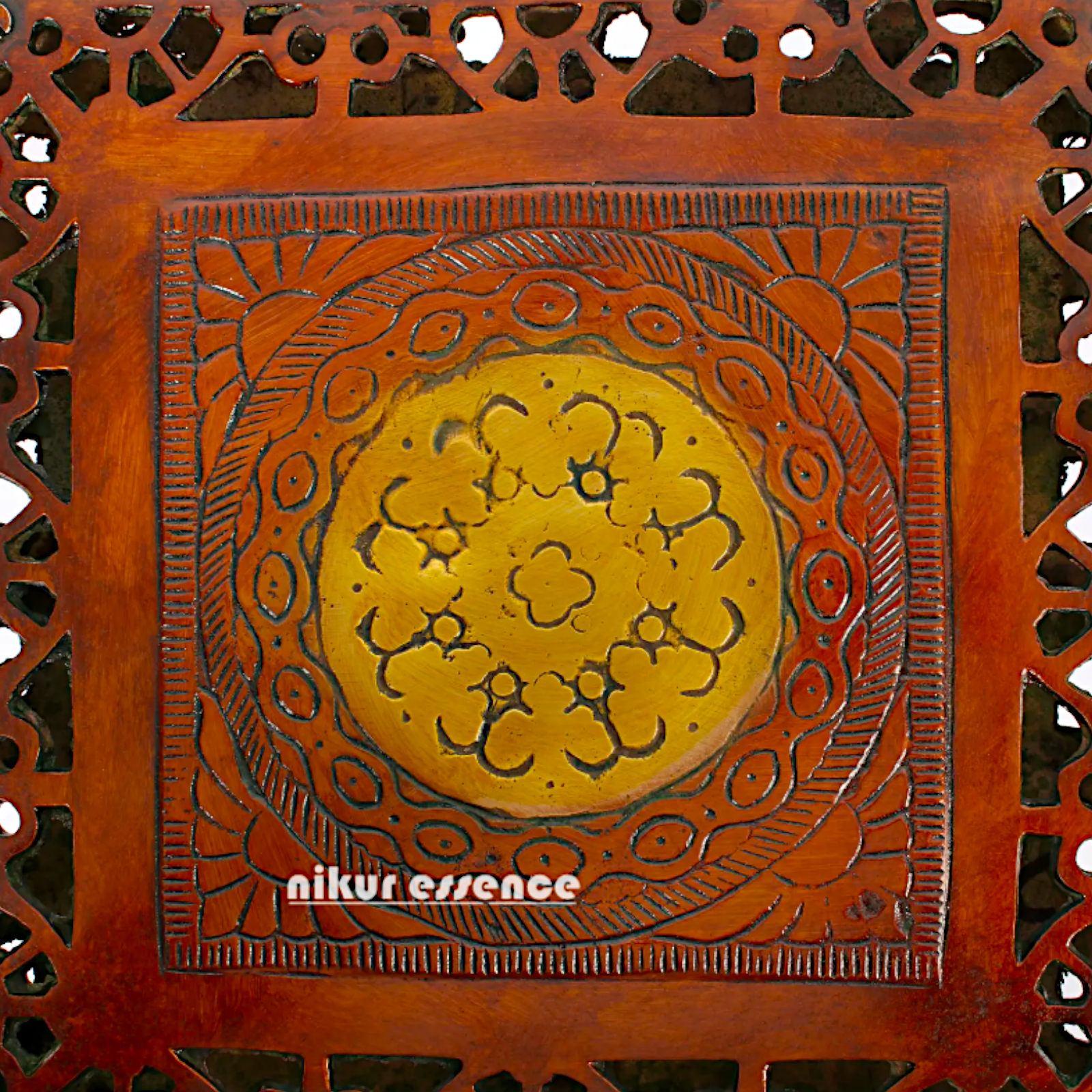 Big Chowki Table Stool with Bells Ghungroo Brass - 20 inches Nikuressence