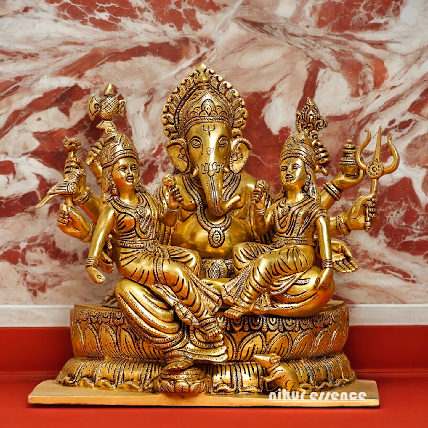 Superfine Brass Ganesh with Riddhi Siddhi Idol - 12 inch Nikuressence