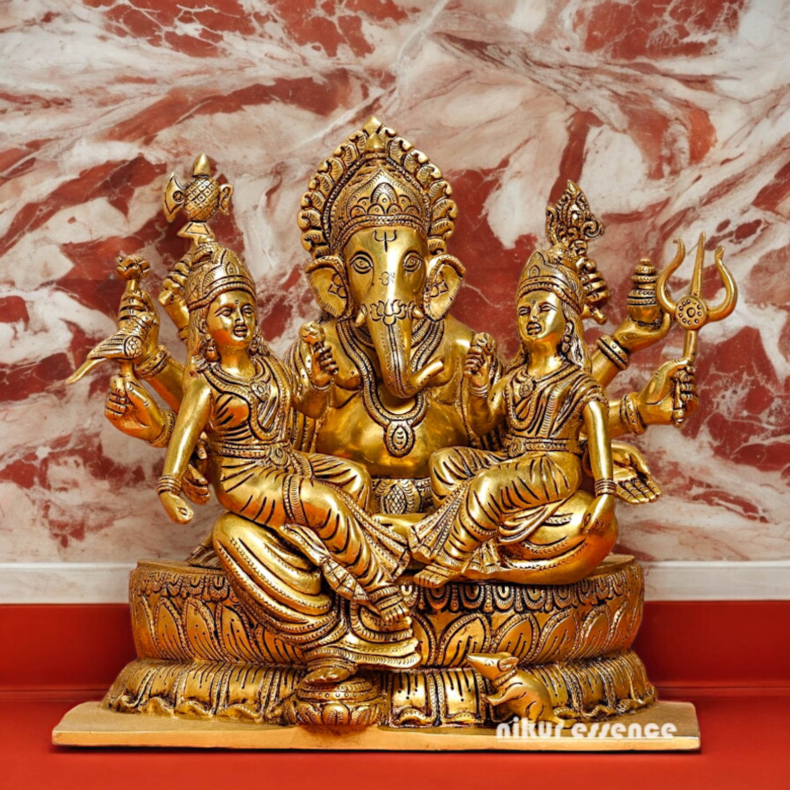 Superfine Brass Ganesh with Riddhi Siddhi Idol - 12 inch Nikuressence