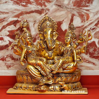 Superfine Brass Ganesh with Riddhi Siddhi Idol - 12 inch Nikuressence