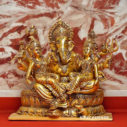 Superfine Brass Ganesh with Riddhi Siddhi Idol - 12 inch Nikuressence
