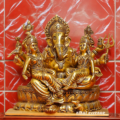 Superfine Brass Ganesh with Riddhi Siddhi Idol - 12 inch Nikuressence