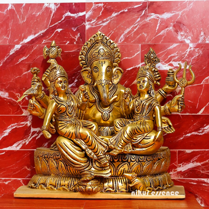 Superfine Brass Ganesh with Riddhi Siddhi Idol - 12 inch Nikuressence