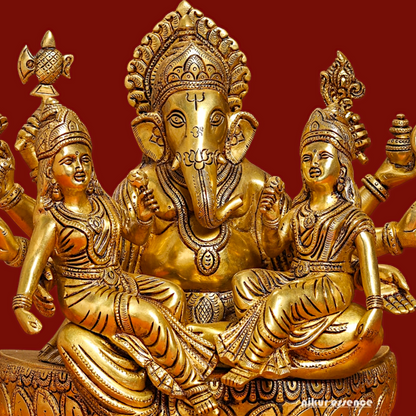 Superfine Brass Ganesh with Riddhi Siddhi Idol - 12 inch Nikuressence