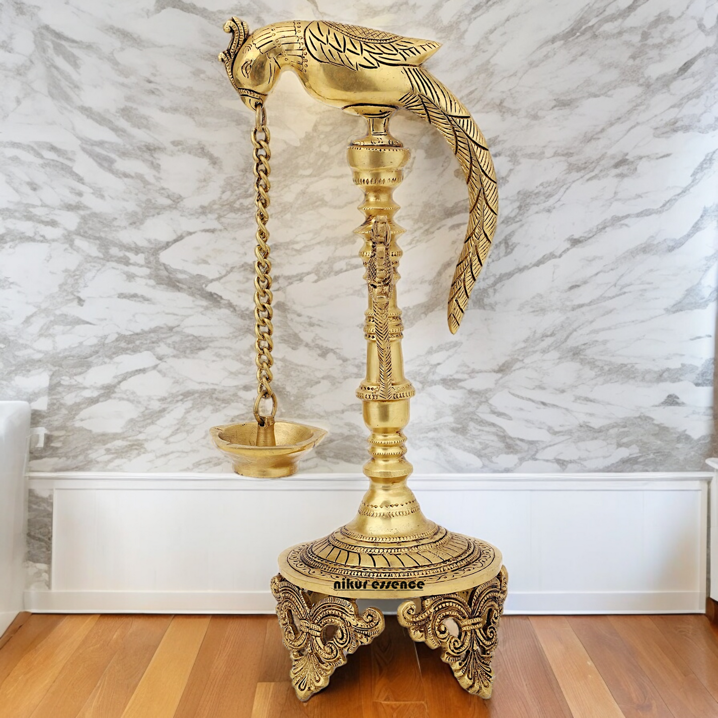 Buy Peacock Hanging Diya with Stand Solid Brass- 19 inch Nikuressence