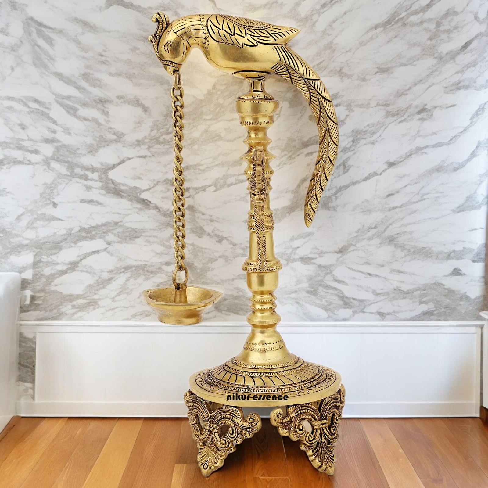 Buy Peacock Hanging Diya with Stand Solid Brass- 19 inch Nikuressence