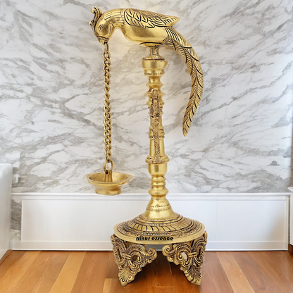 Buy Peacock Hanging Diya with Stand Solid Brass- 19 inch Nikuressence