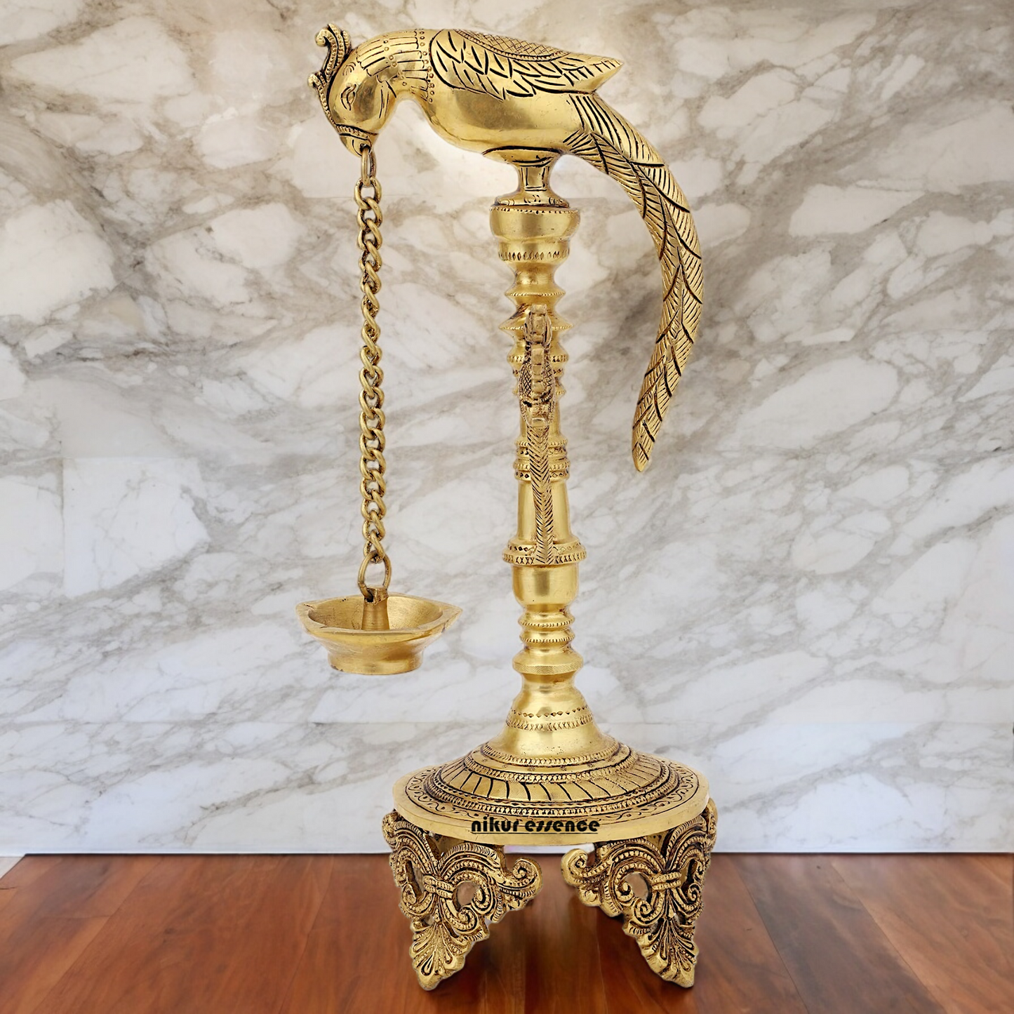 Buy Peacock Hanging Diya with Stand Solid Brass- 19 inch Nikuressence