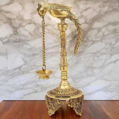 Buy Peacock Hanging Diya with Stand Solid Brass- 19 inch Nikuressence