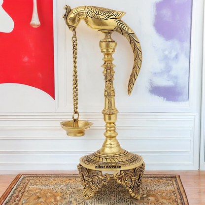 Buy Peacock Hanging Diya with Stand Solid Brass- 19 inch Nikuressence