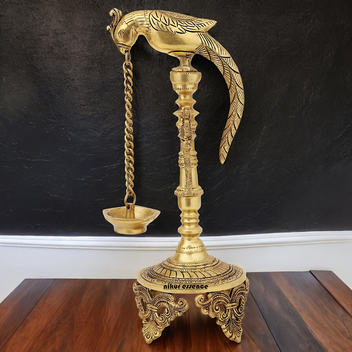 Buy Peacock Hanging Diya with Stand Solid Brass- 19 inch Nikuressence