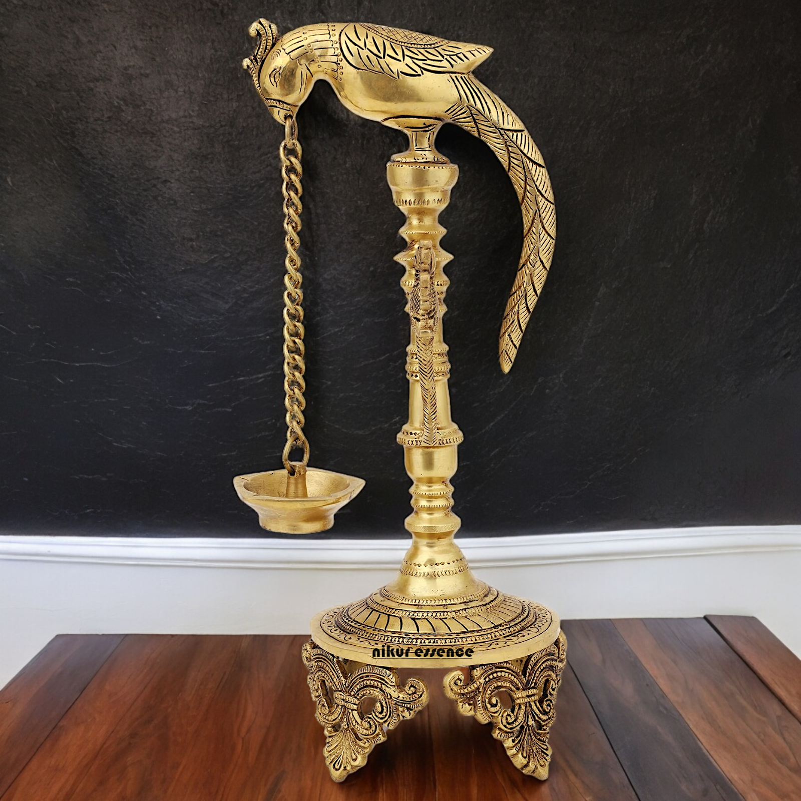 Buy Peacock Hanging Diya with Stand Solid Brass- 19 inch Nikuressence