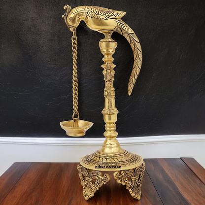 Buy Peacock Hanging Diya with Stand Solid Brass- 19 inch Nikuressence