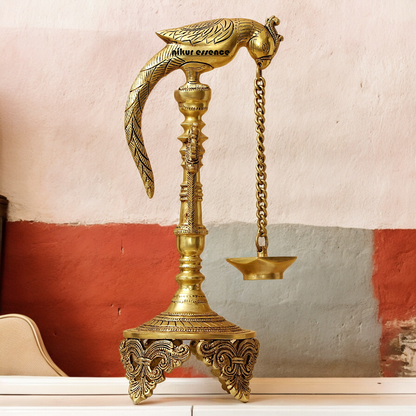 Buy Peacock Hanging Diya with Stand Solid Brass- 19 inch Nikuressence