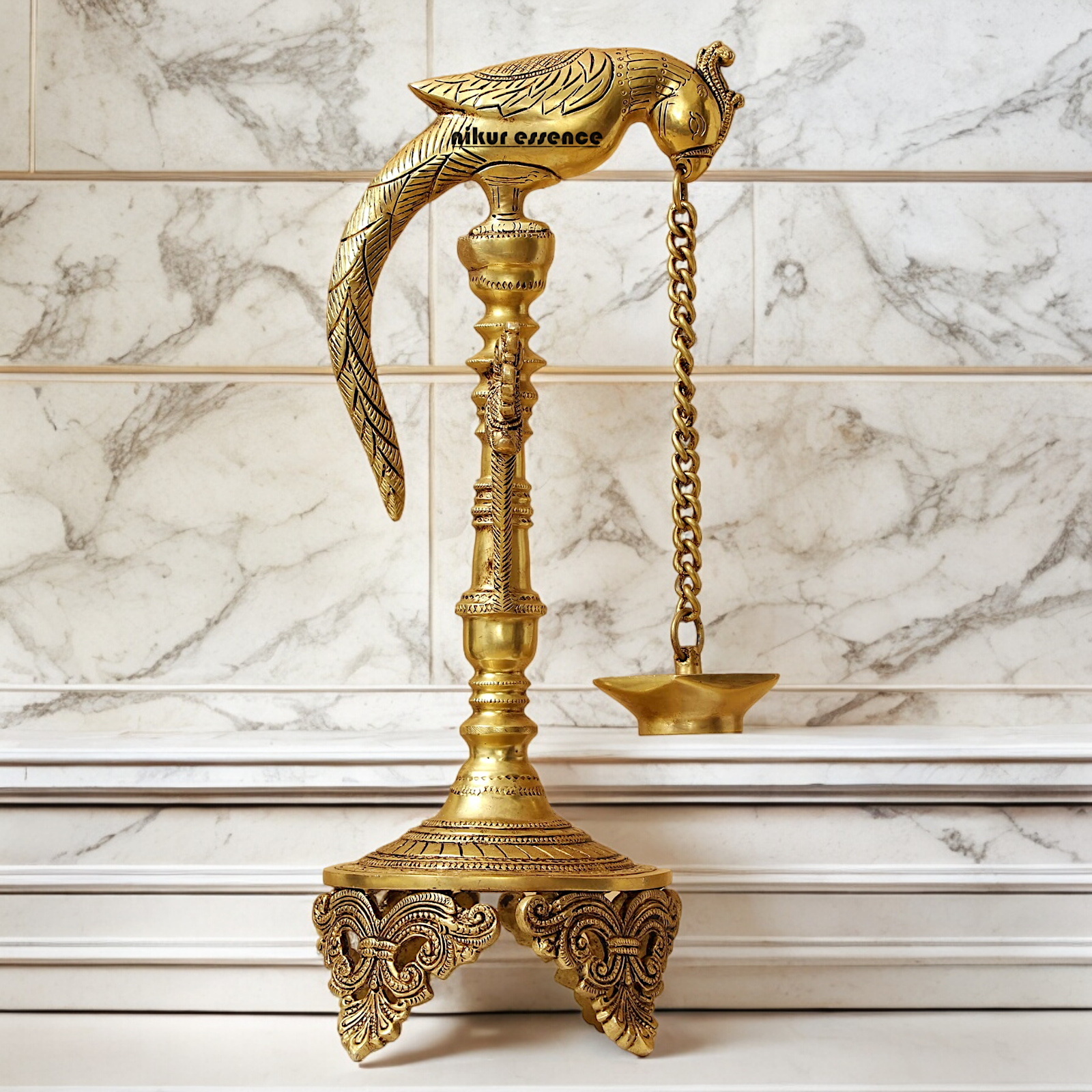 Buy Peacock Hanging Diya with Stand Solid Brass- 19 inch Nikuressence