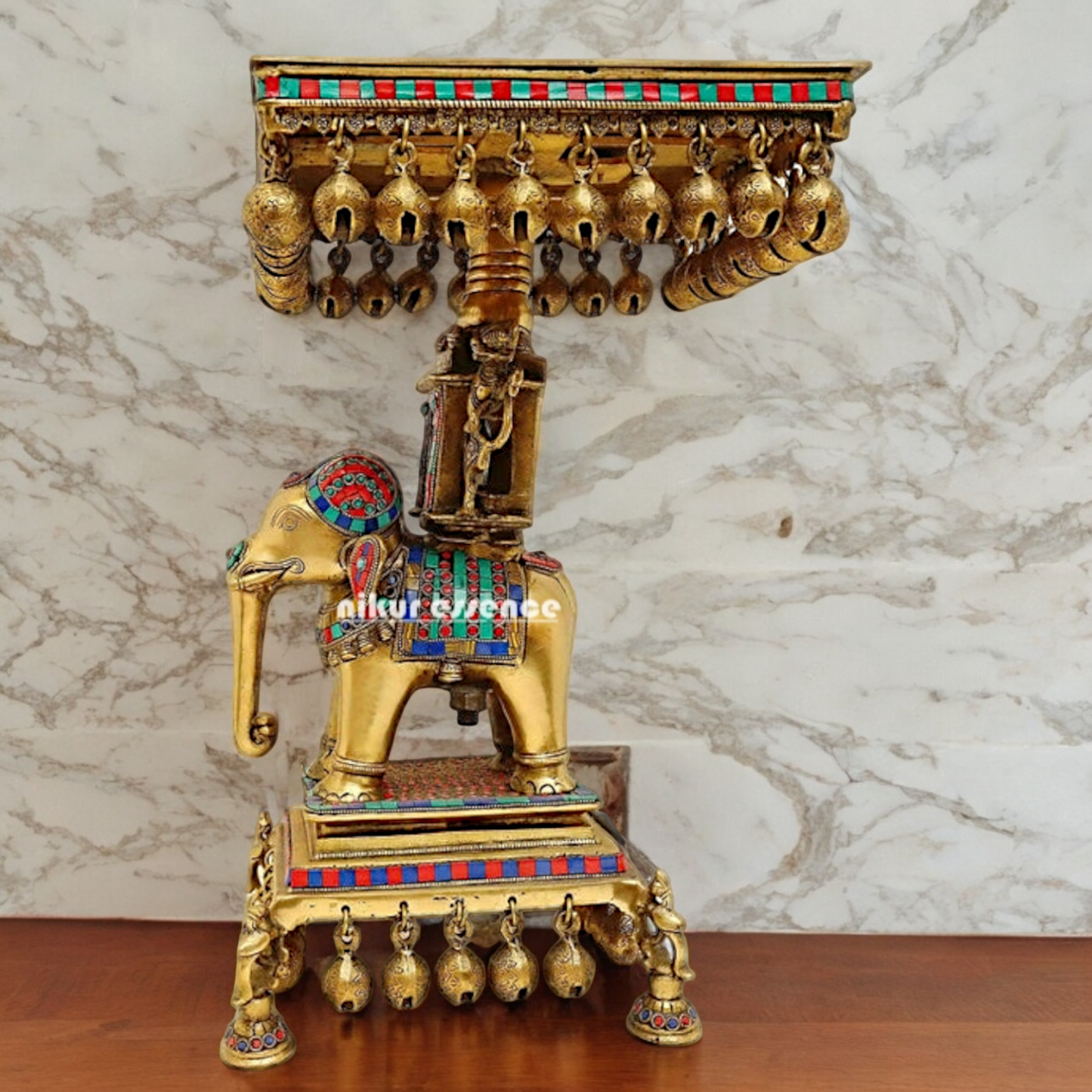 Buy Elephant Chowki Brass with Stone Work Stool - 20.079 inches Nikuressence