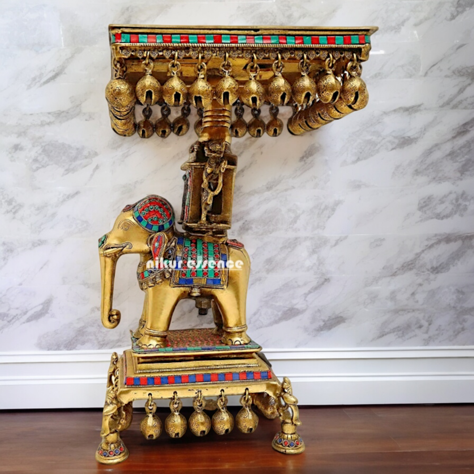 Buy Elephant Chowki Brass with Stone Work Stool - 20.079 inches Nikuressence