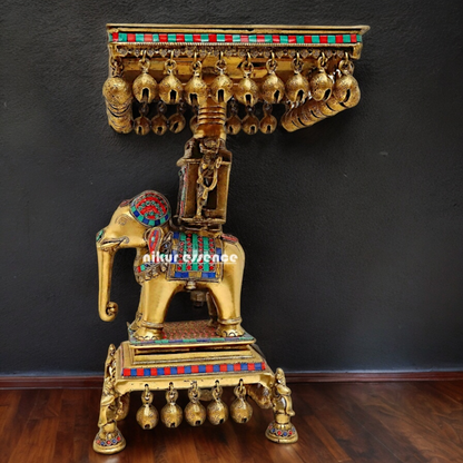 Buy Elephant Chowki Brass with Stone Work Stool - 20.079 inches Nikuressence