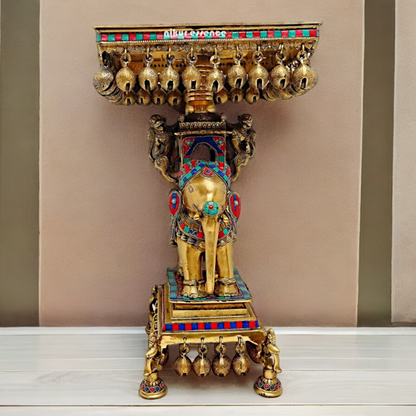 Buy Elephant Chowki Brass with Stone Work Stool - 20.079 inches Nikuressence