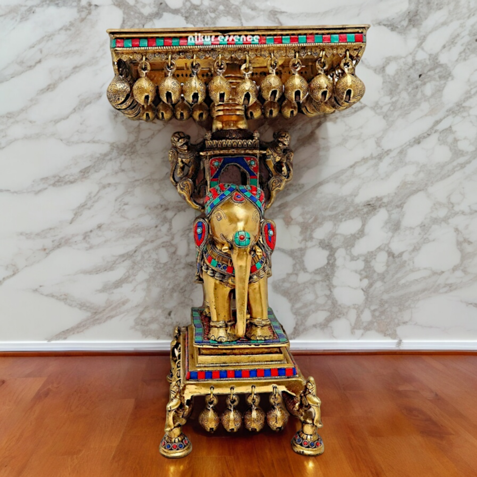 Buy Elephant Chowki Brass with Stone Work Stool - 20.079 inches Nikuressence