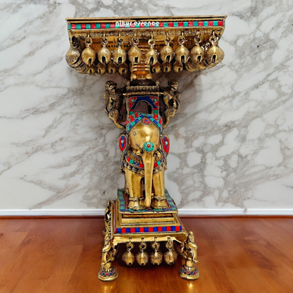 Buy Elephant Chowki Brass with Stone Work Stool - 20.079 inches Nikuressence