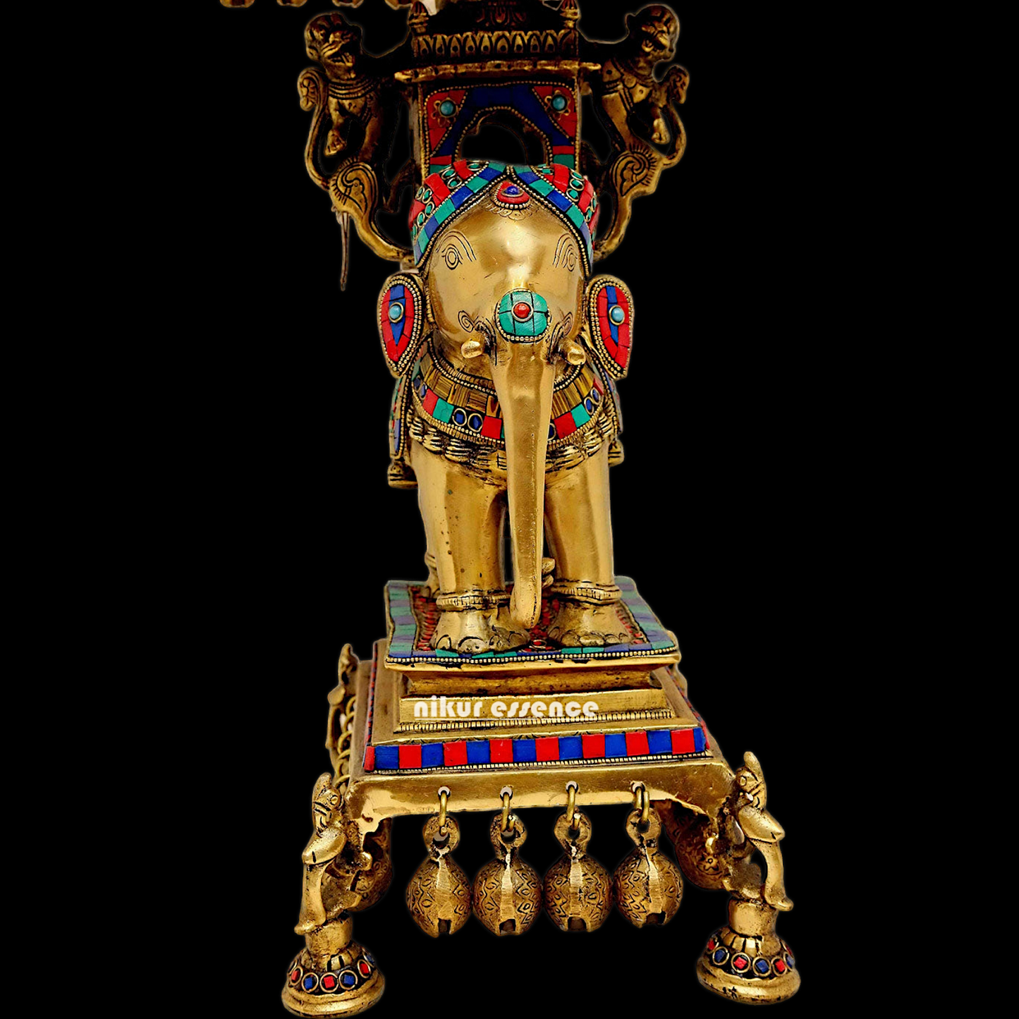 Buy Elephant Chowki Brass with Stone Work Stool - 20.079 inches Nikuressence