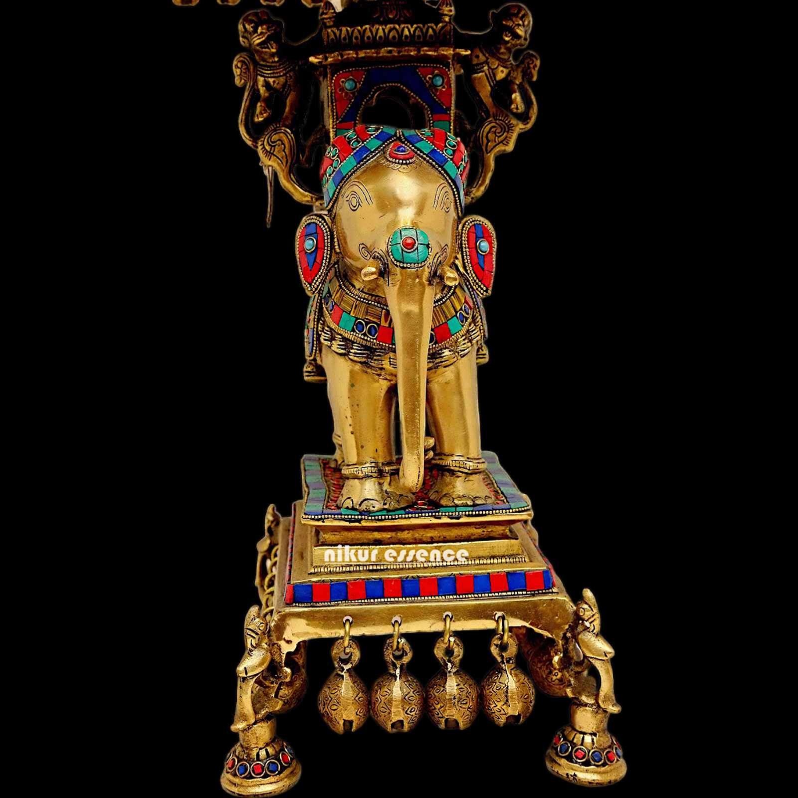 Buy Elephant Chowki Brass with Stone Work Stool - 20.079 inches Nikuressence