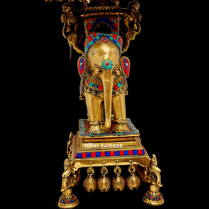 Buy Elephant Chowki Brass with Stone Work Stool - 20.079 inches Nikuressence