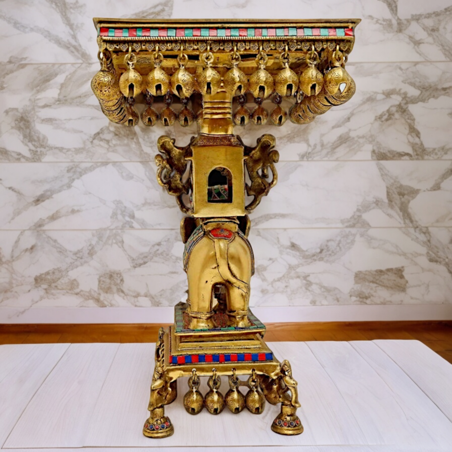 Buy Elephant Chowki Brass with Stone Work Stool - 20.079 inches Nikuressence