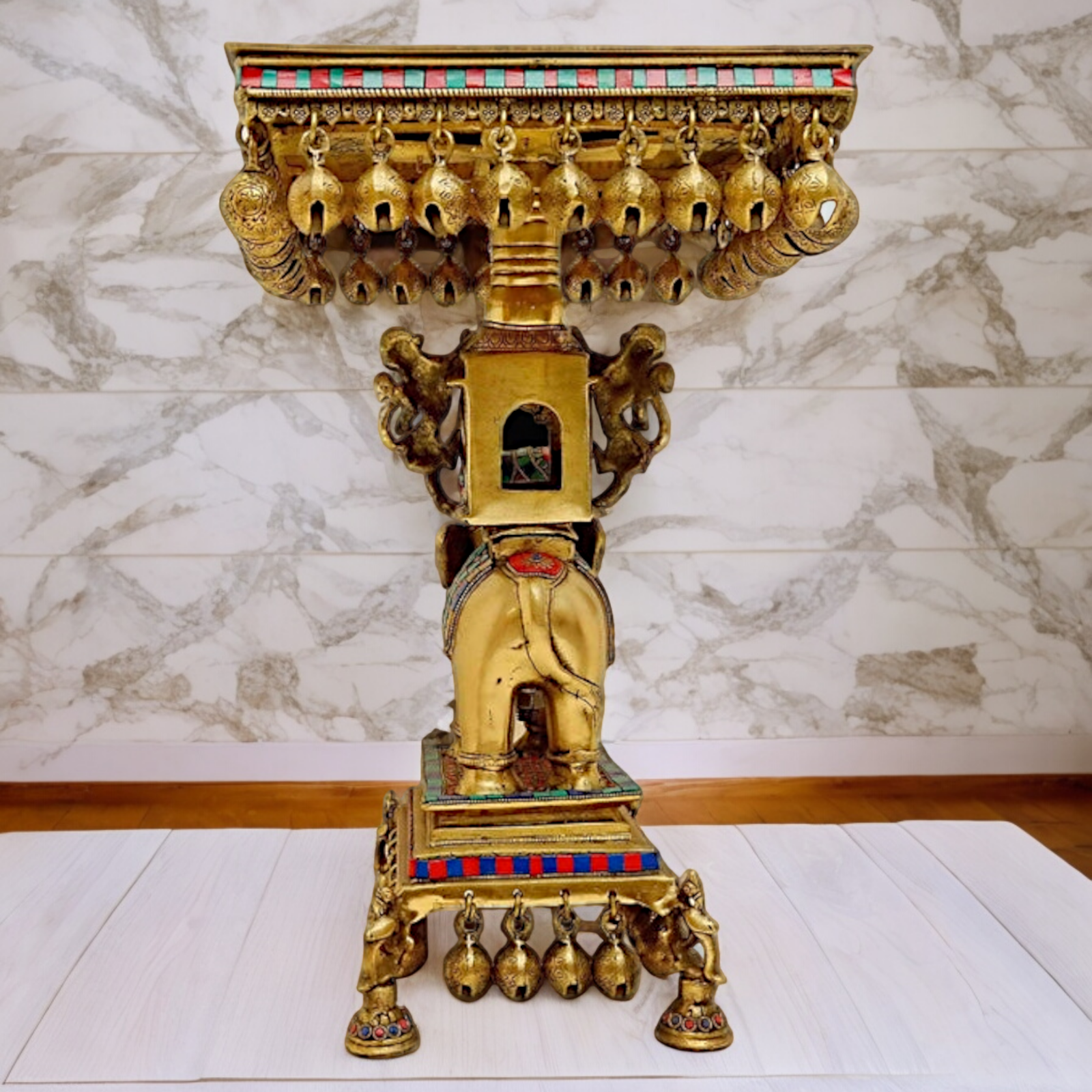 Buy Elephant Chowki Brass with Stone Work Stool - 20.079 inches Nikuressence