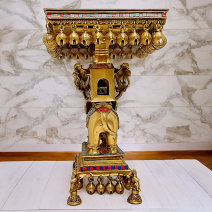 Buy Elephant Chowki Brass with Stone Work Stool - 20.079 inches Nikuressence