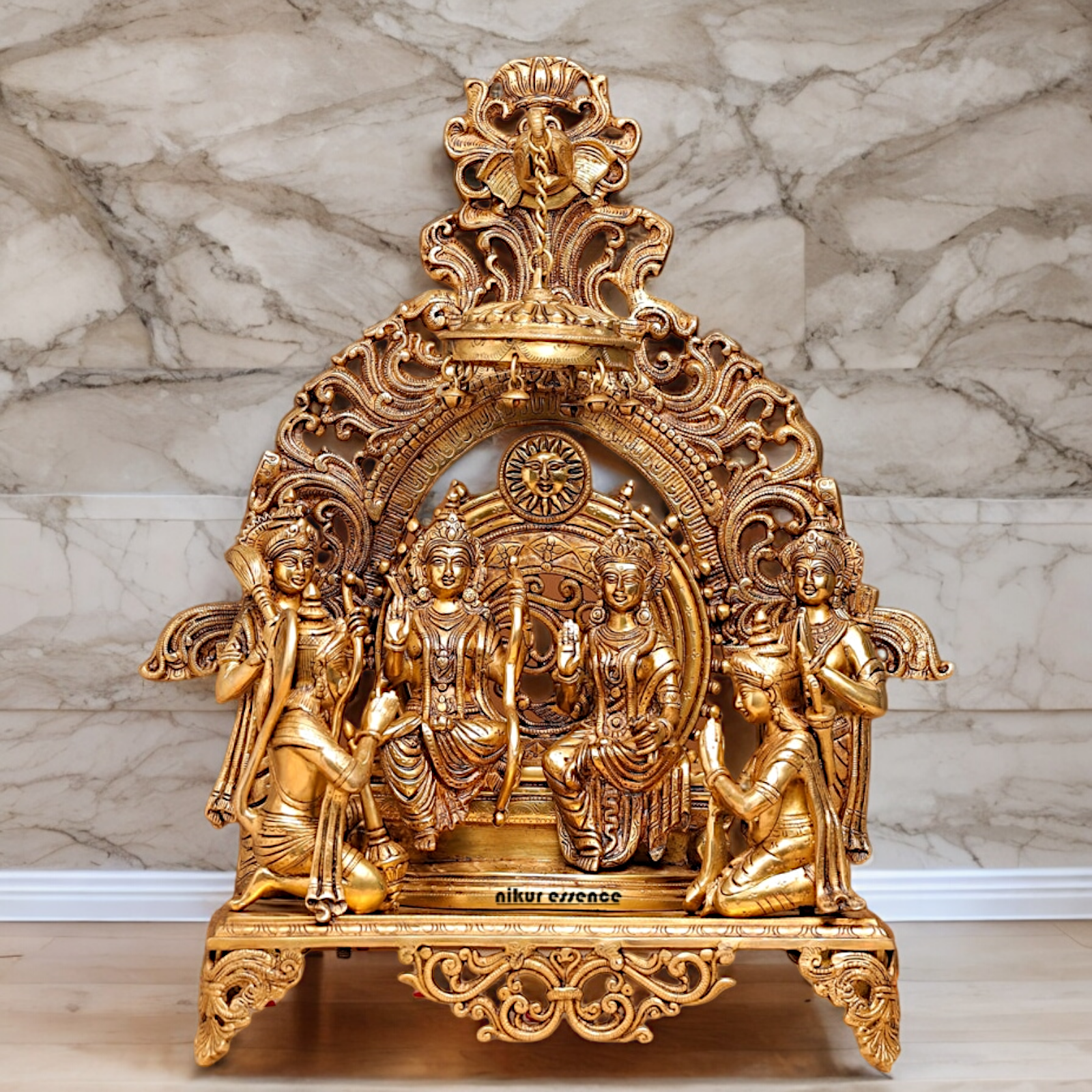 Solid Brass Ram Parivar with Singhasan Idol - 23 inches Nikuressence