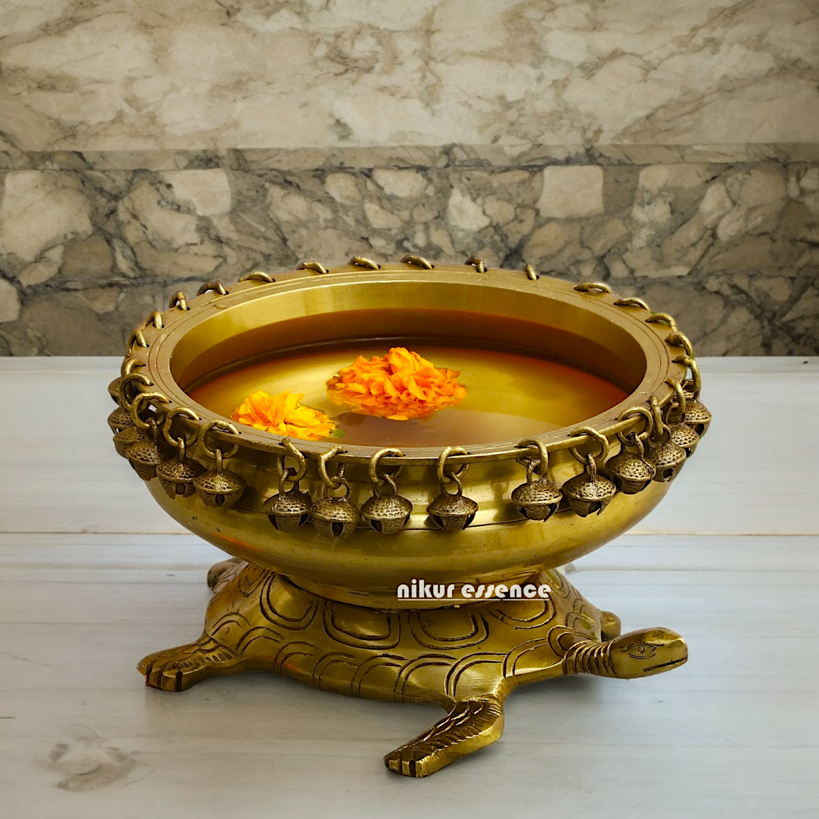 Solid Braas Turtle Tortoise Urli - 10 Inch Nikuressence