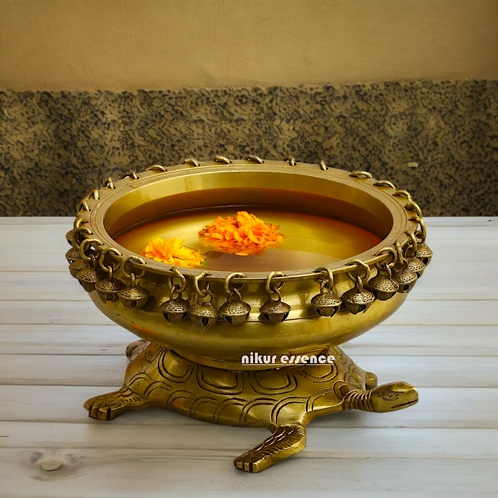 Solid Braas Turtle Tortoise Urli - 10 Inch Nikuressence