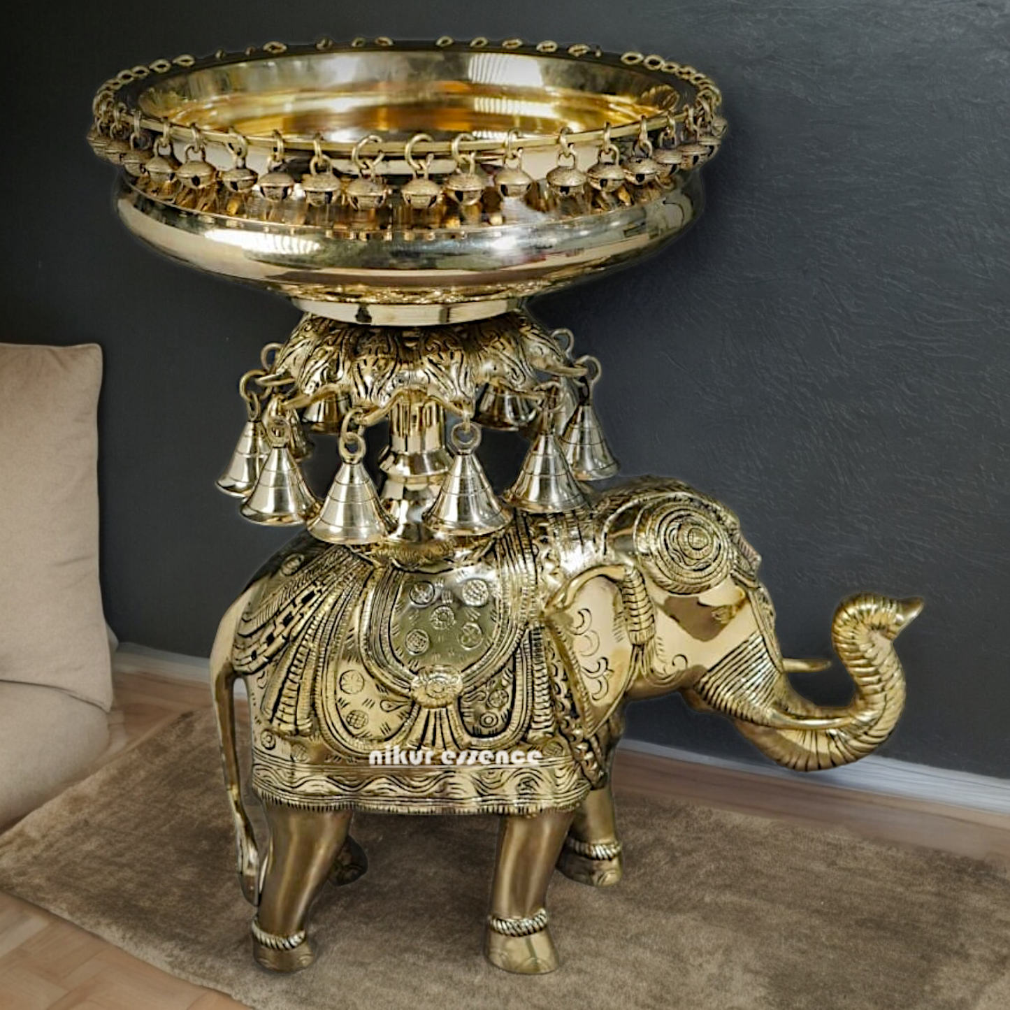 Shop Elephant Urli Solid brass with Bells Ghungroo - 16.5 Inch Nikuressence
