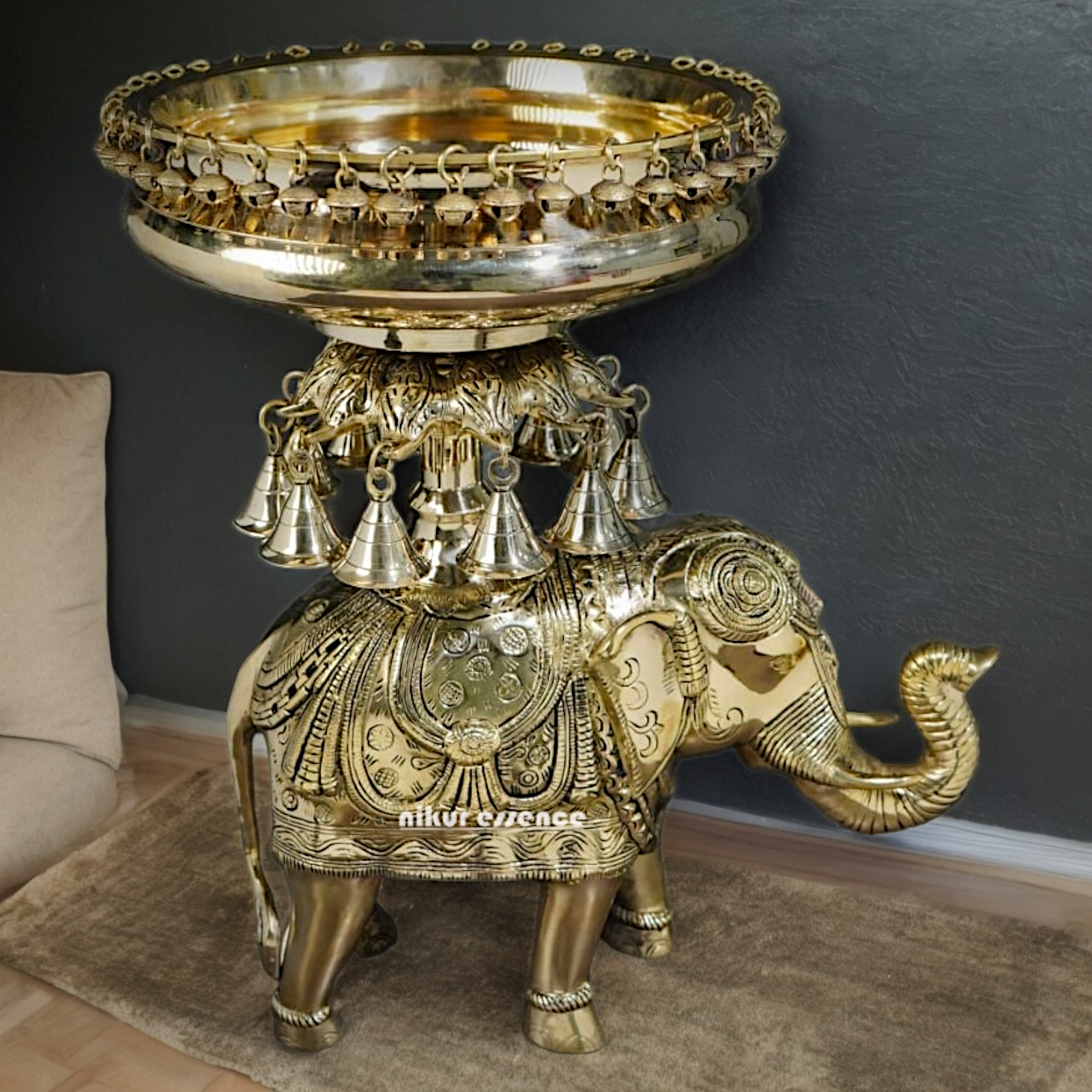 Shop Elephant Urli Solid brass with Bells Ghungroo - 16.5 Inch Nikuressence
