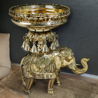 Shop Elephant Urli Solid brass with Bells Ghungroo - 16.5 Inch Nikuressence
